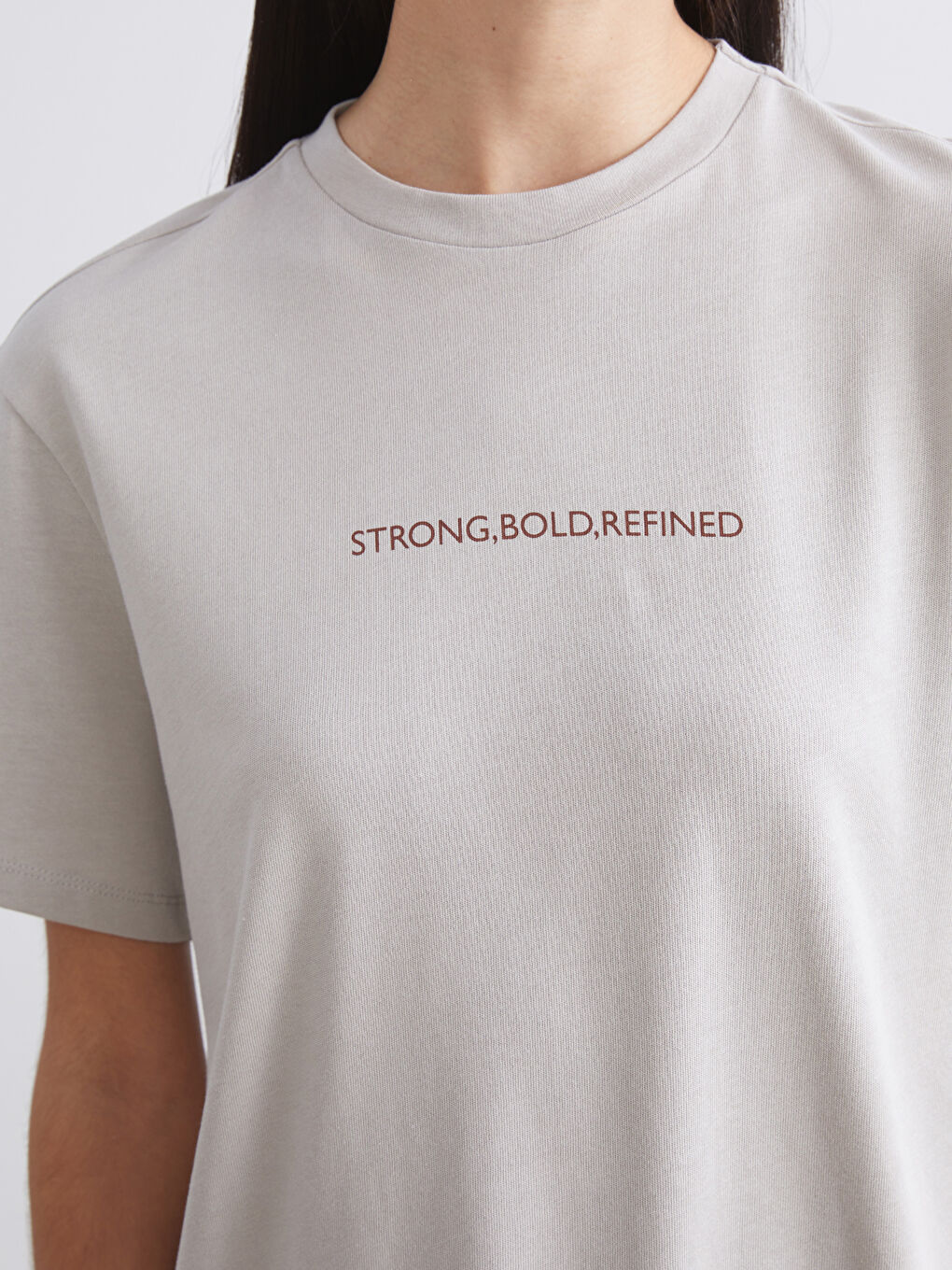 Bej Bisiklet Yaka Baskılı Oversize Kadın Tişört 2'li-5