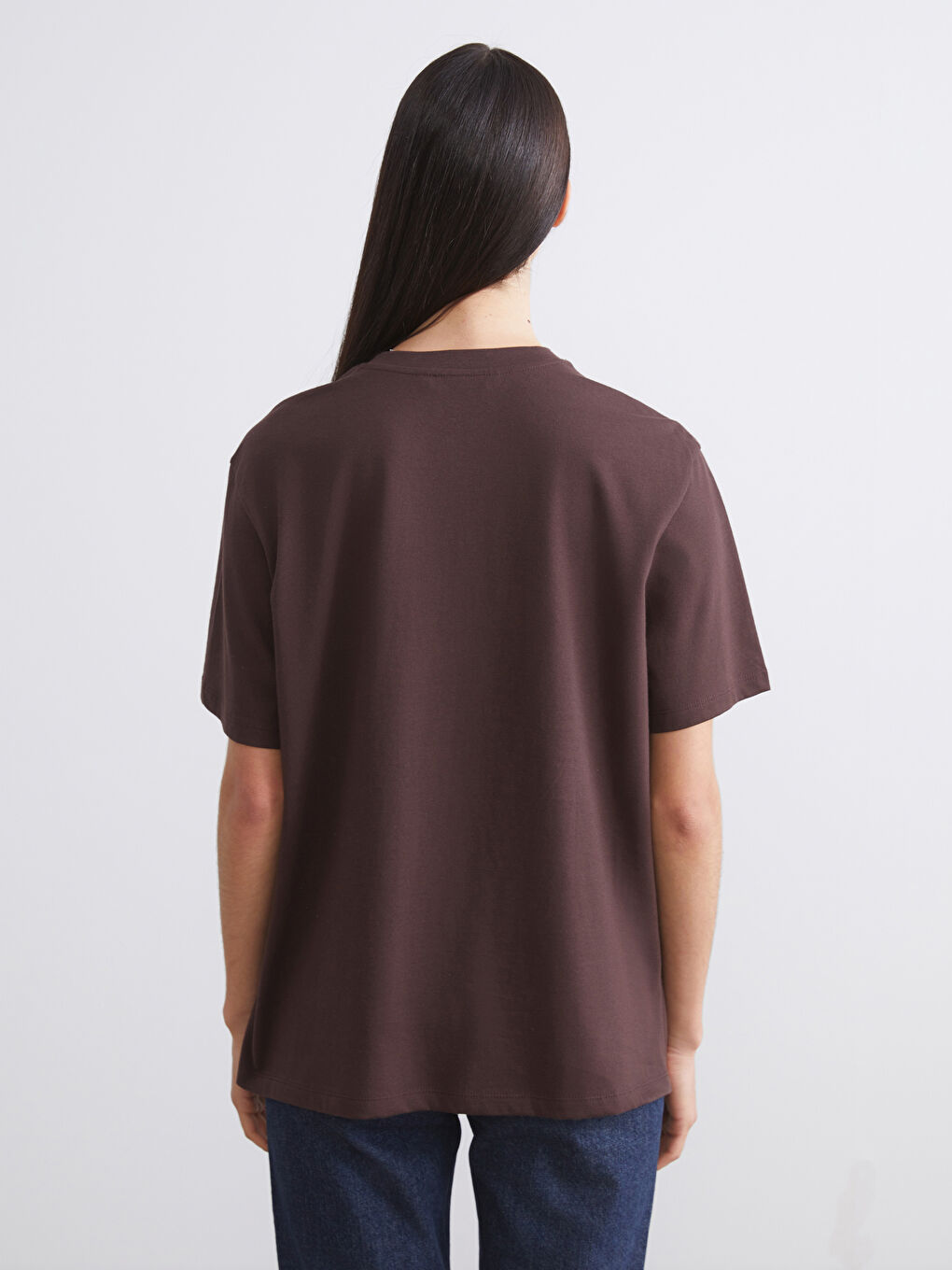 Bej Bisiklet Yaka Baskılı Oversize Kadın Tişört 2'li-6