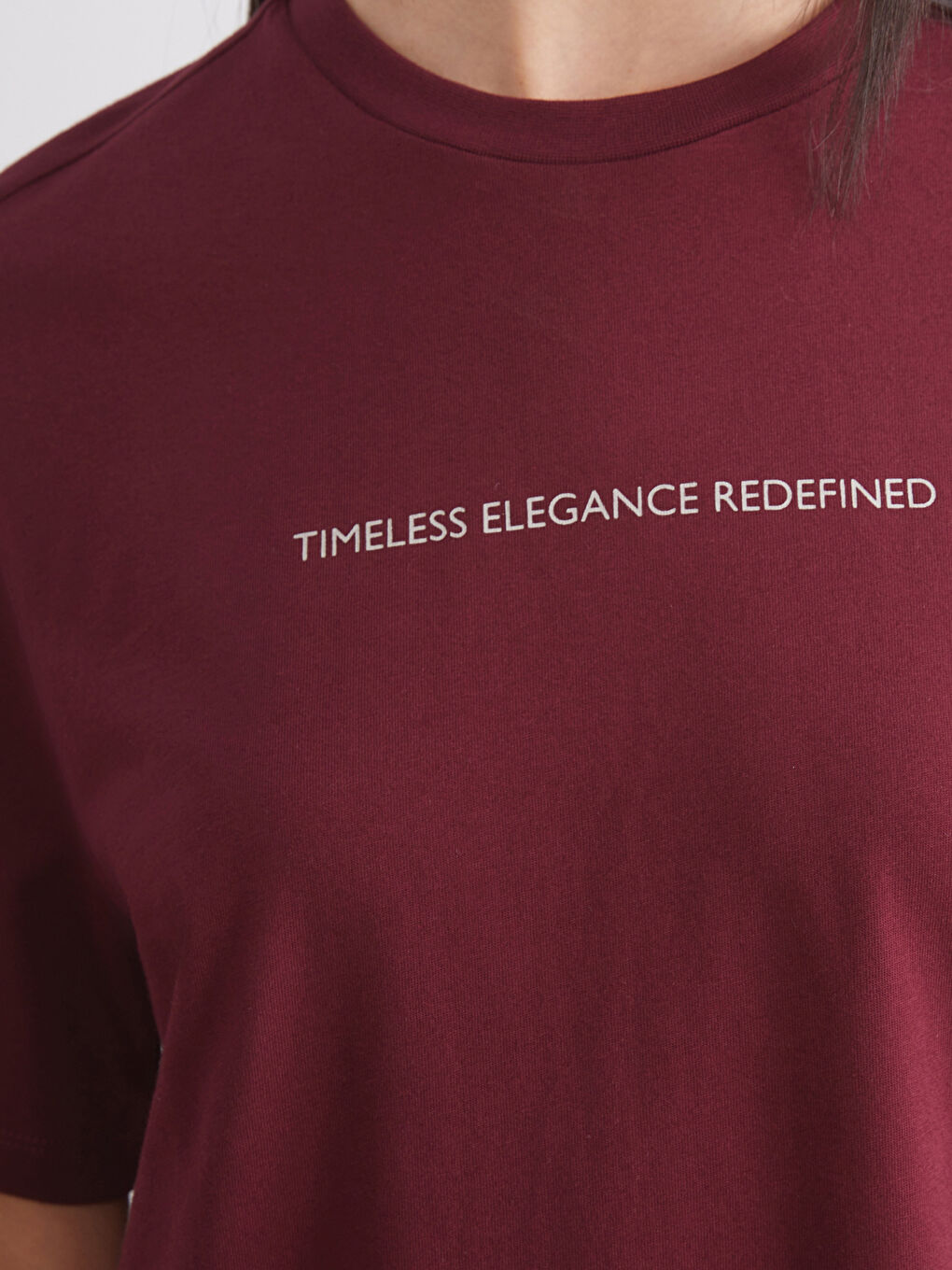 Siyah Bisiklet Yaka Baskılı Oversize Kadın Tişört 2'li-5