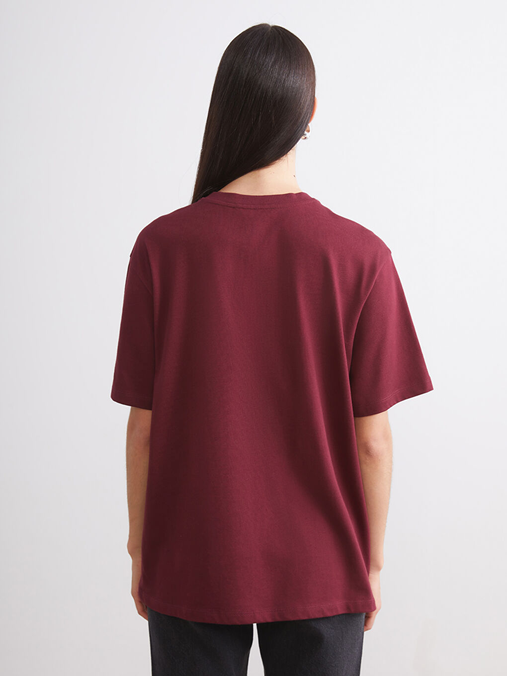 Siyah Bisiklet Yaka Baskılı Oversize Kadın Tişört 2'li-8