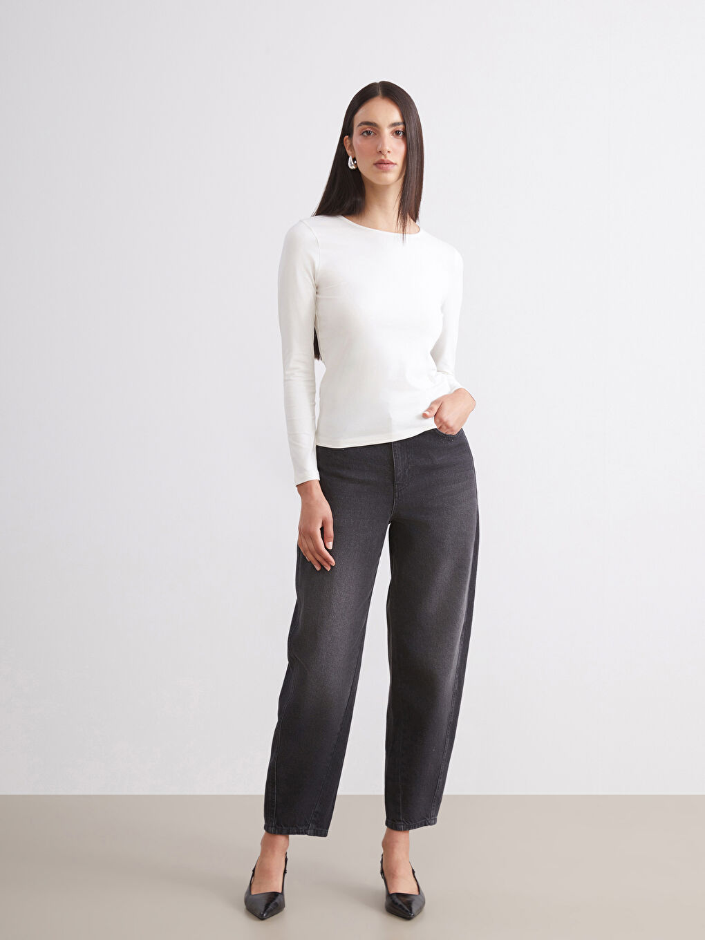 Siyah Bisiklet Yaka Kadın Body 2'li-1