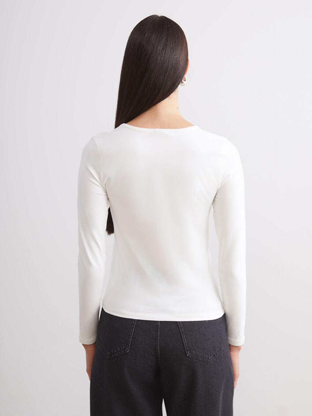 Siyah Bisiklet Yaka Kadın Body 2'li-6