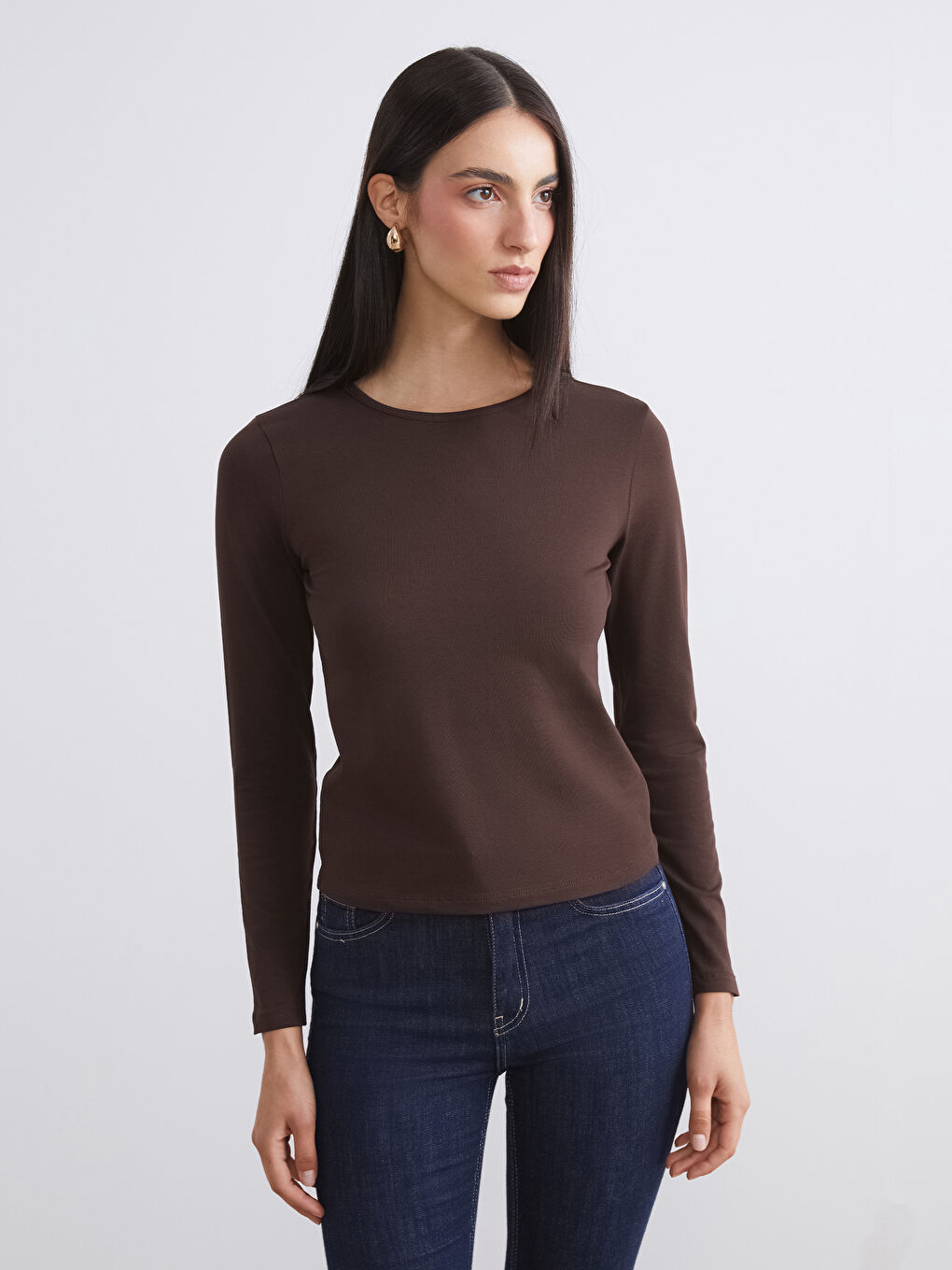 Kahverengi Bisiklet Yaka Kadın Body 2'li-3