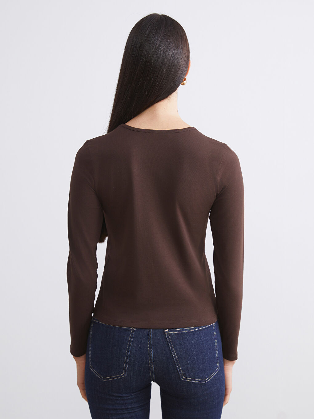 Kahverengi Bisiklet Yaka Kadın Body 2'li-6