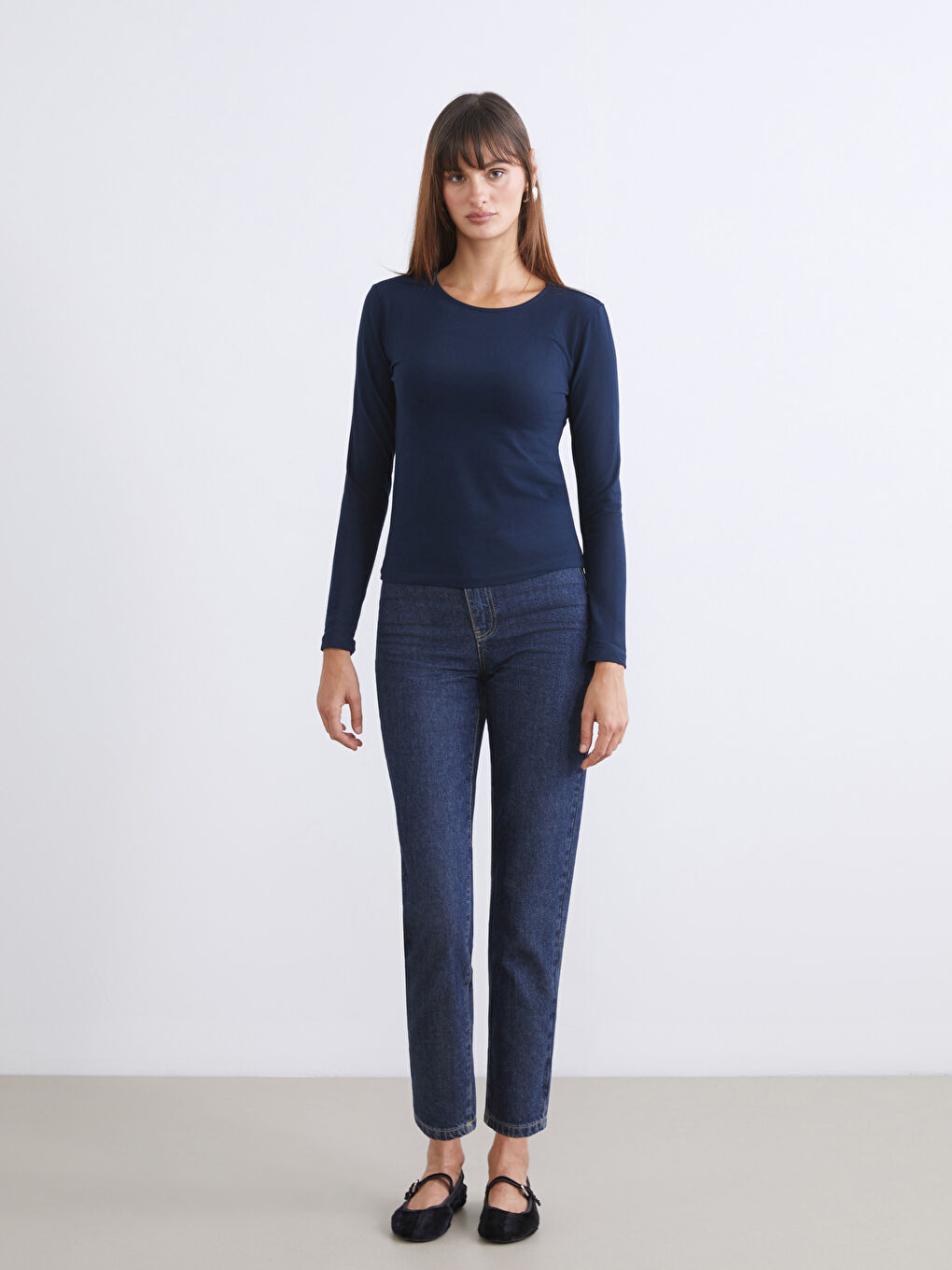 Lacivert Bisiklet Yaka Çizgili Kadın Body 2'li-3