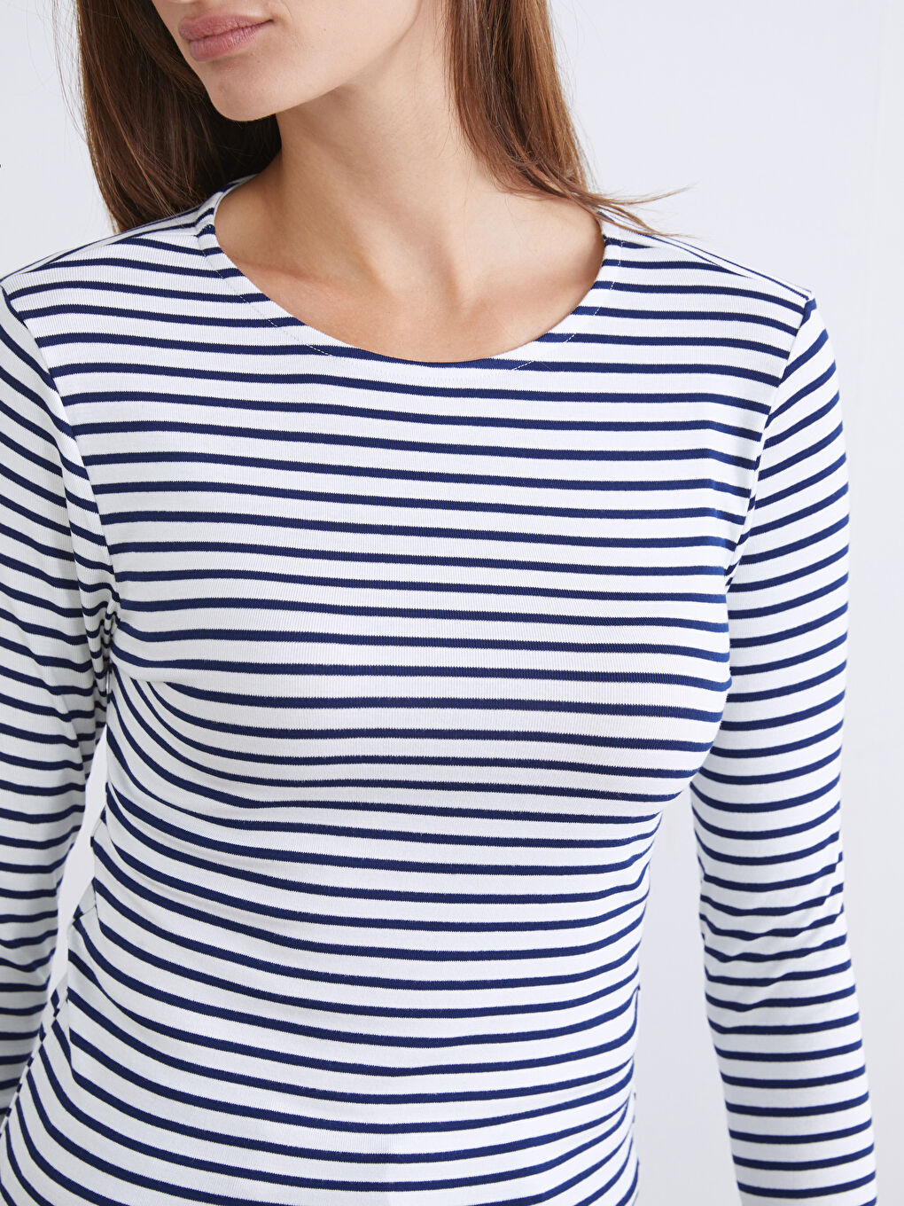 Lacivert Bisiklet Yaka Çizgili Kadın Body 2'li-4