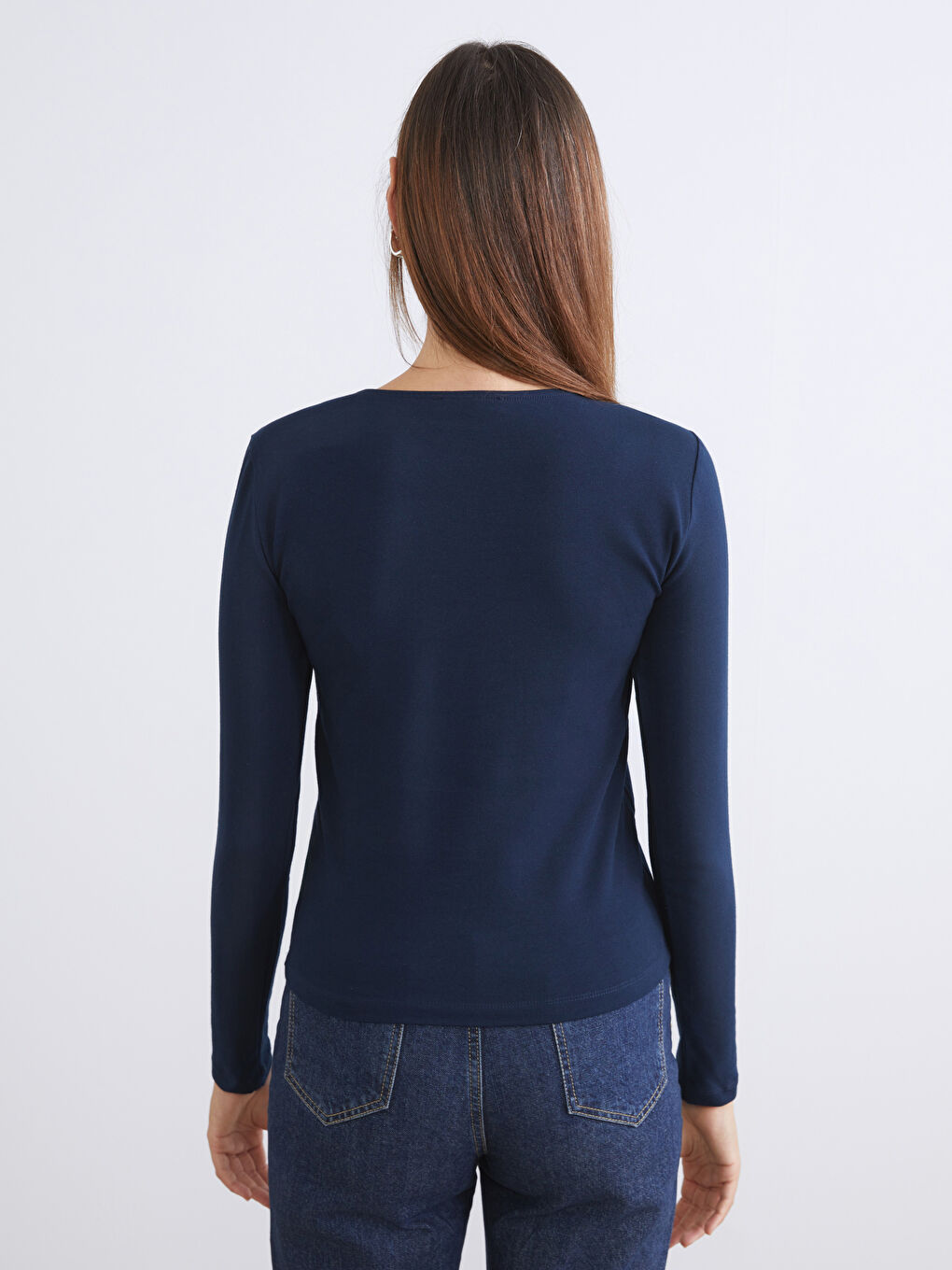 Lacivert Bisiklet Yaka Çizgili Kadın Body 2'li-6