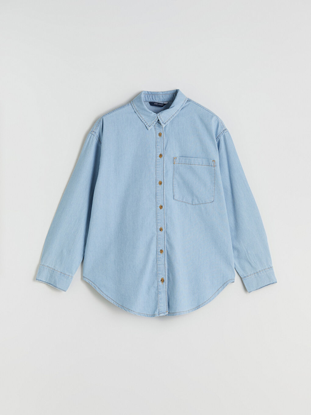 İndigo Cep Detaylı Kadın Jean Gömlek-4