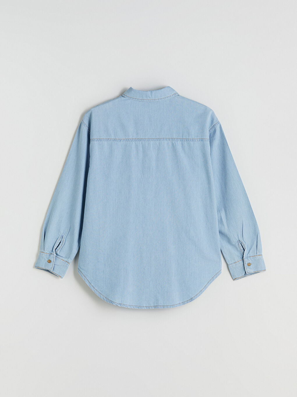 İndigo Cep Detaylı Kadın Jean Gömlek-5