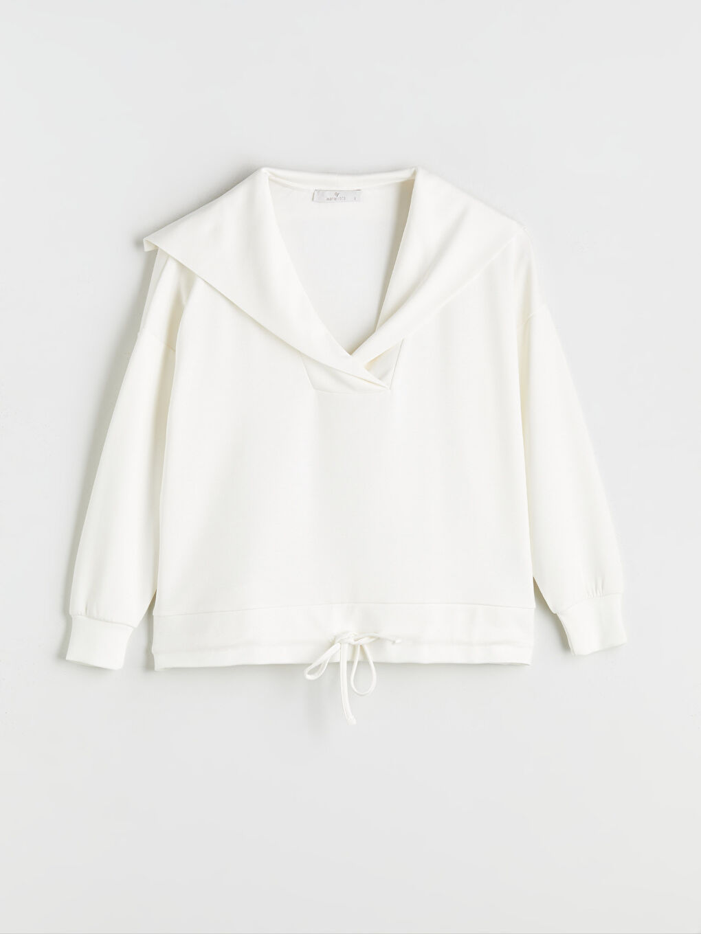 Ekru Polo Yaka Bağcıklı Bluz-4
