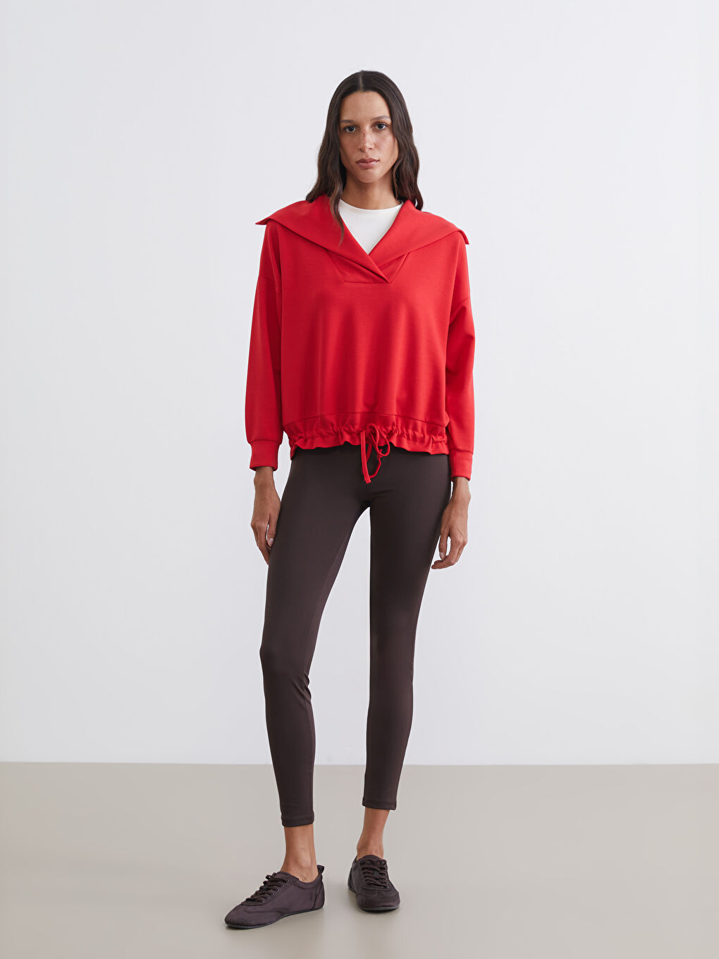 Kırmızı Polo Yaka Bağcıklı Bluz-1