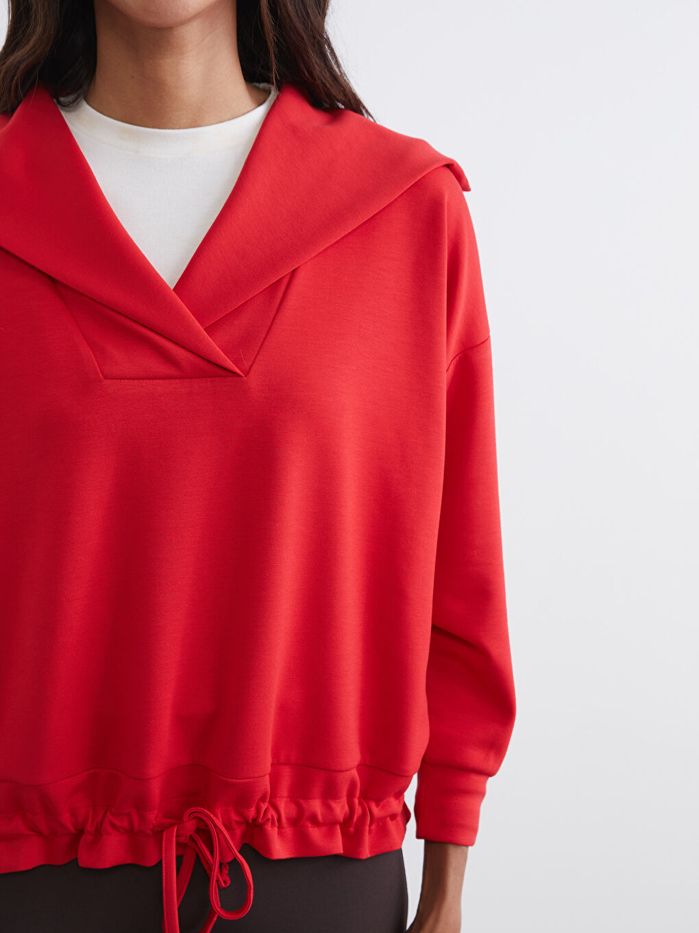 Kırmızı Polo Yaka Bağcıklı Bluz-2