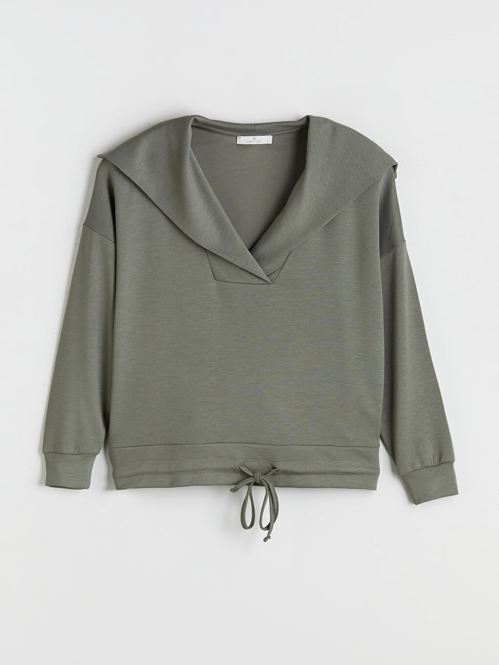 Haki Polo Yaka Bağcıklı Bluz-4