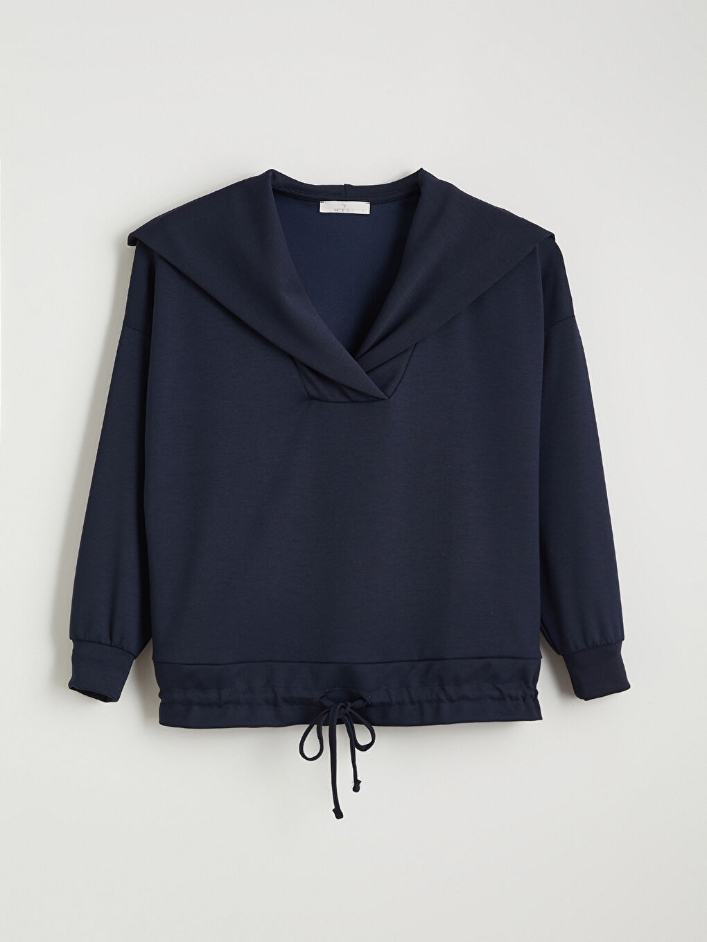 Lacivert Polo Yaka Bağcıklı Bluz-4