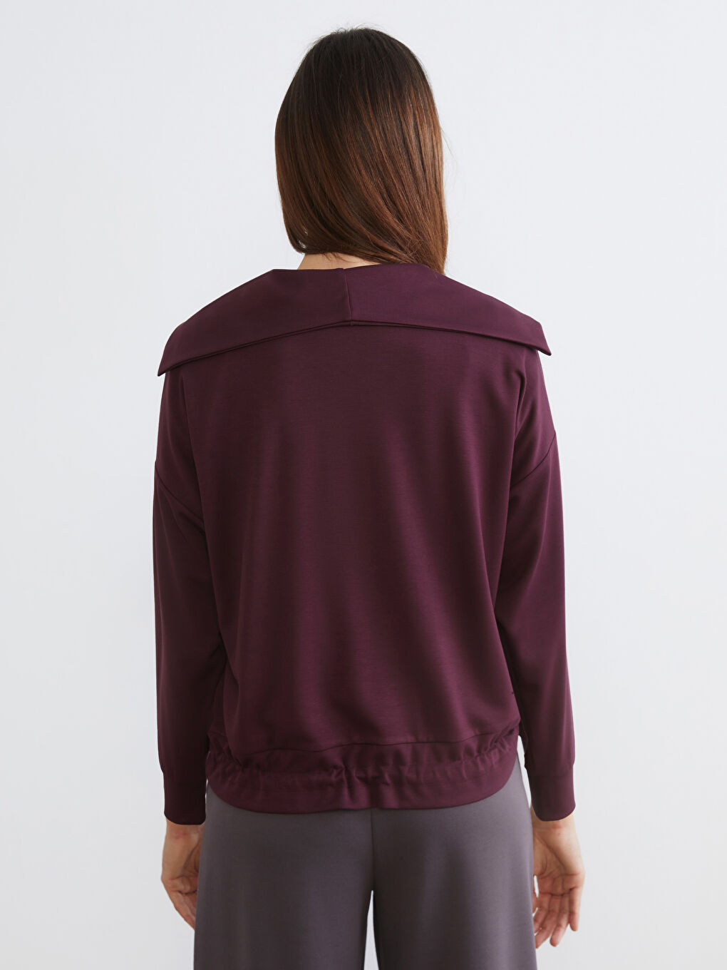 Bordo Şal Yaka Bağcıklı Bluz-3