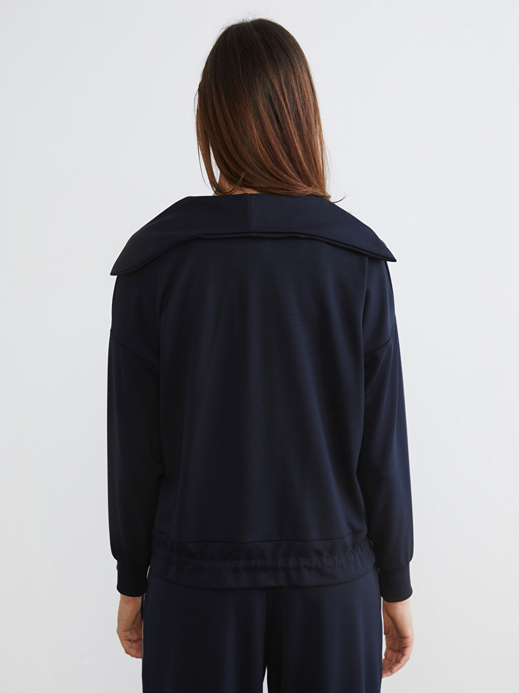 Lacivert Polo Yaka Bağcıklı Bluz-3