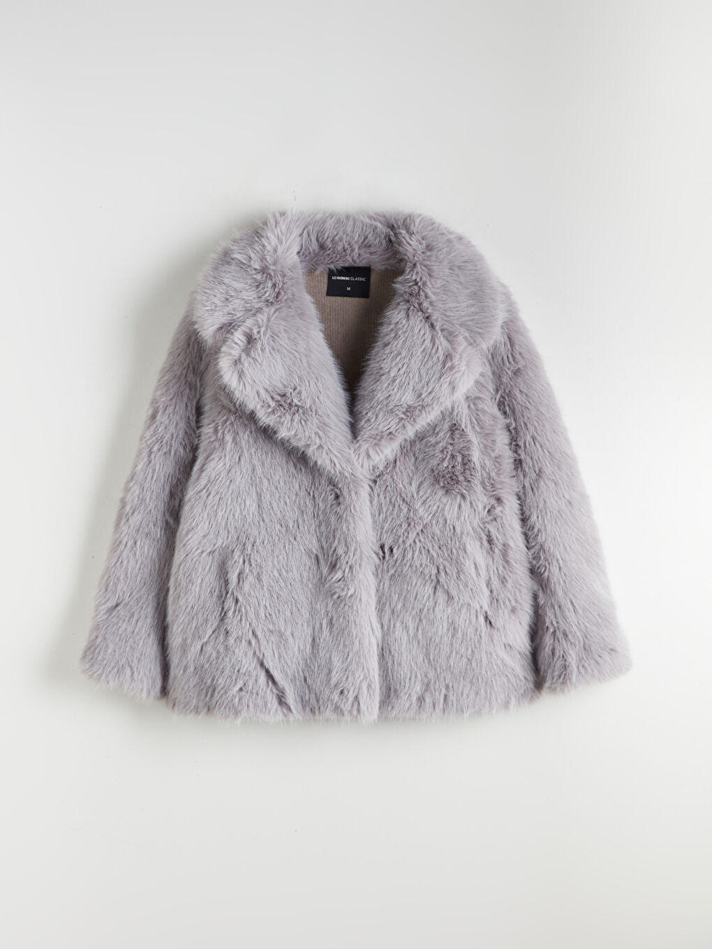 Gri Ceket Yaka Kadın Kürk Mont-5