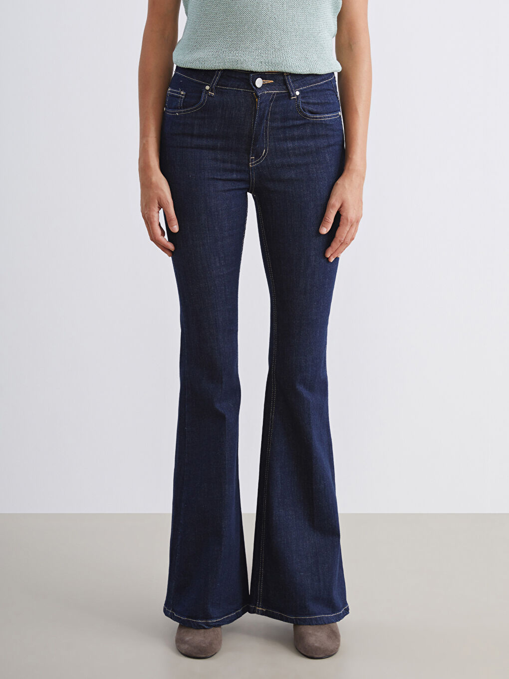 Lacivert Flare Kadın Jean Pantolon-1
