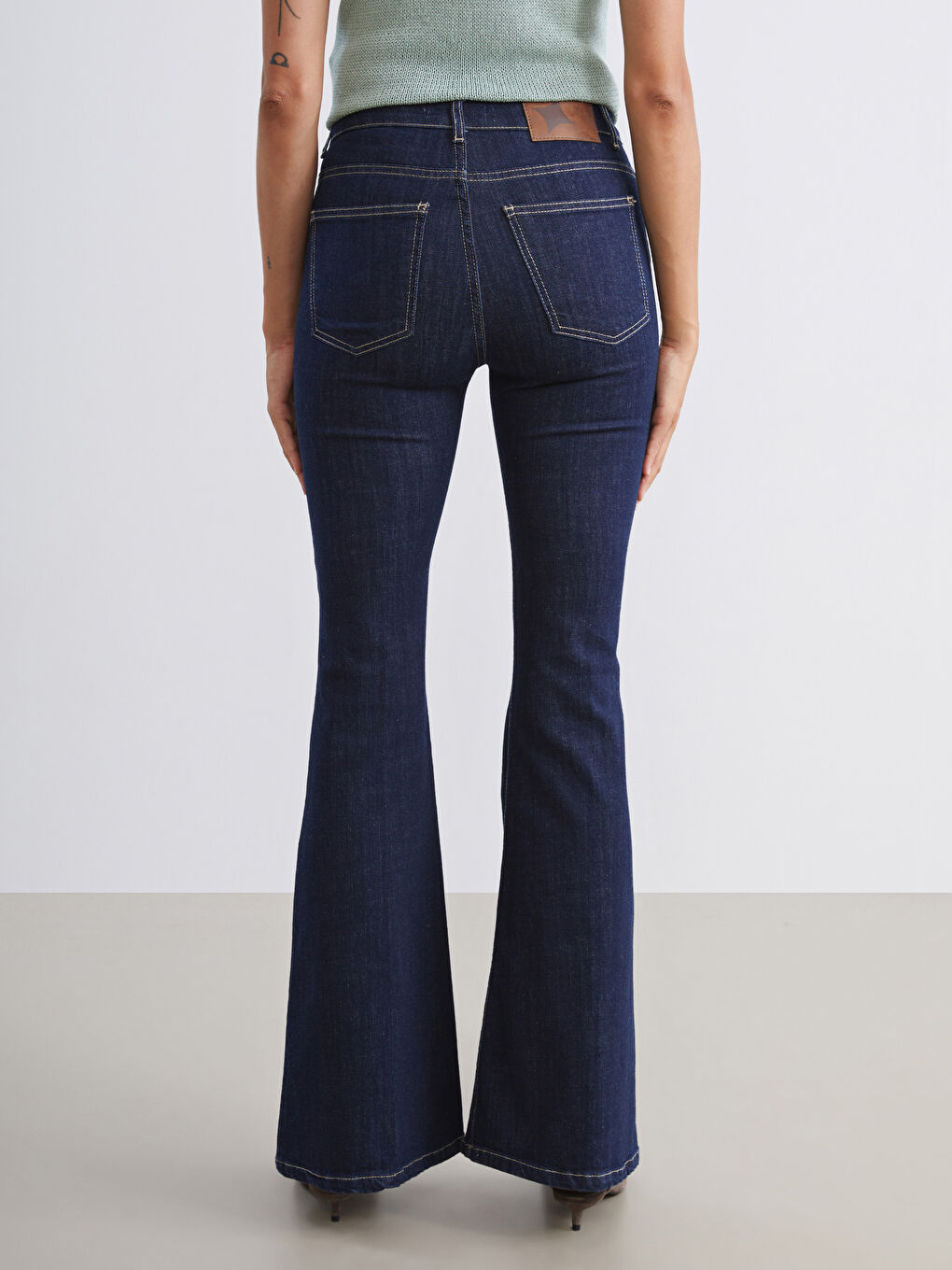 Lacivert Flare Kadın Jean Pantolon-4