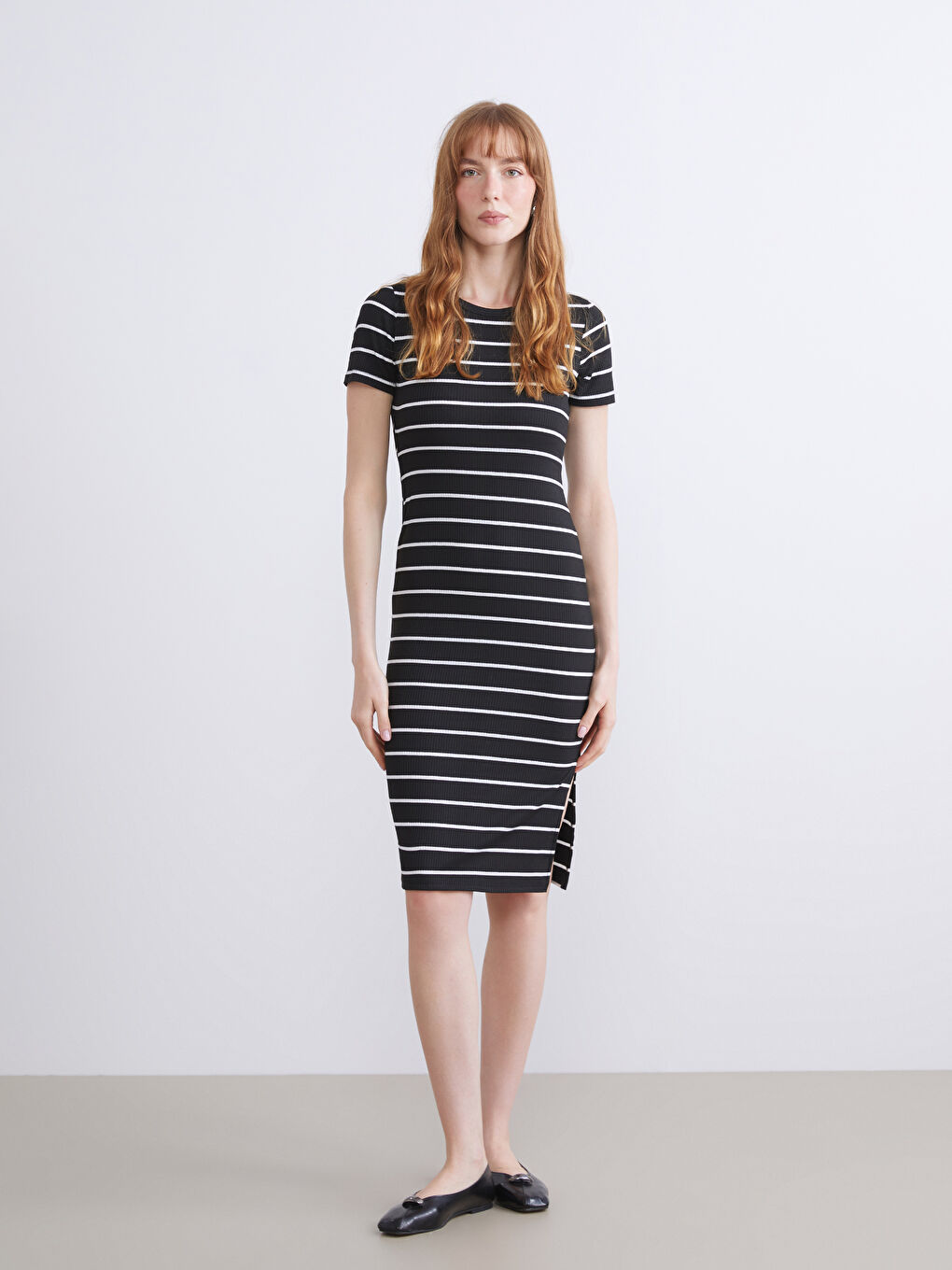 Crew Neck Striped Dress-1