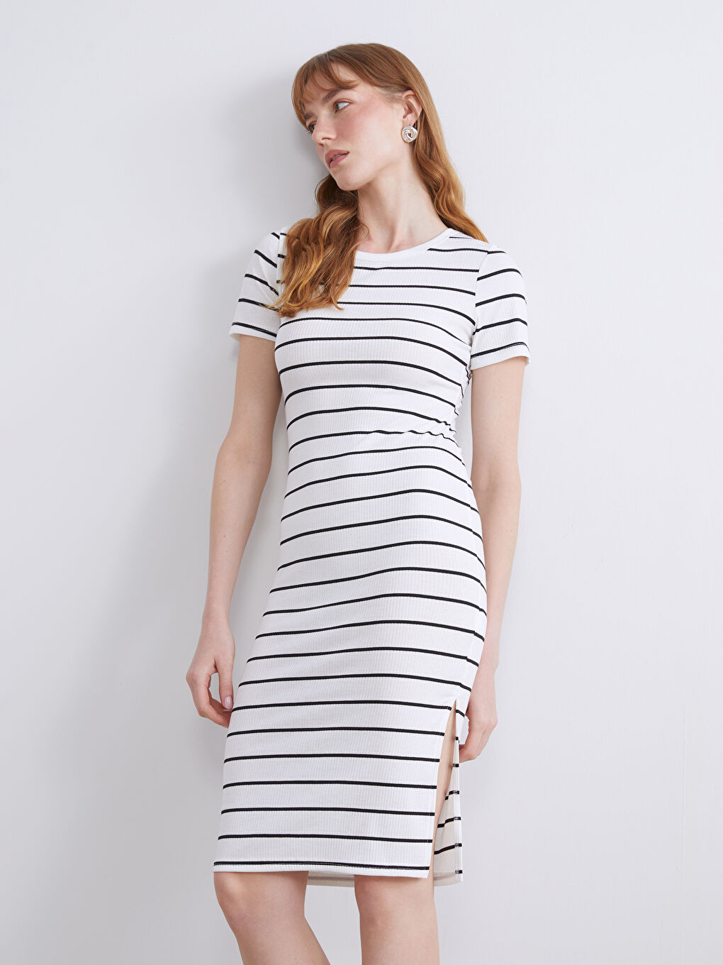 Crew Neck Striped Dress-1
