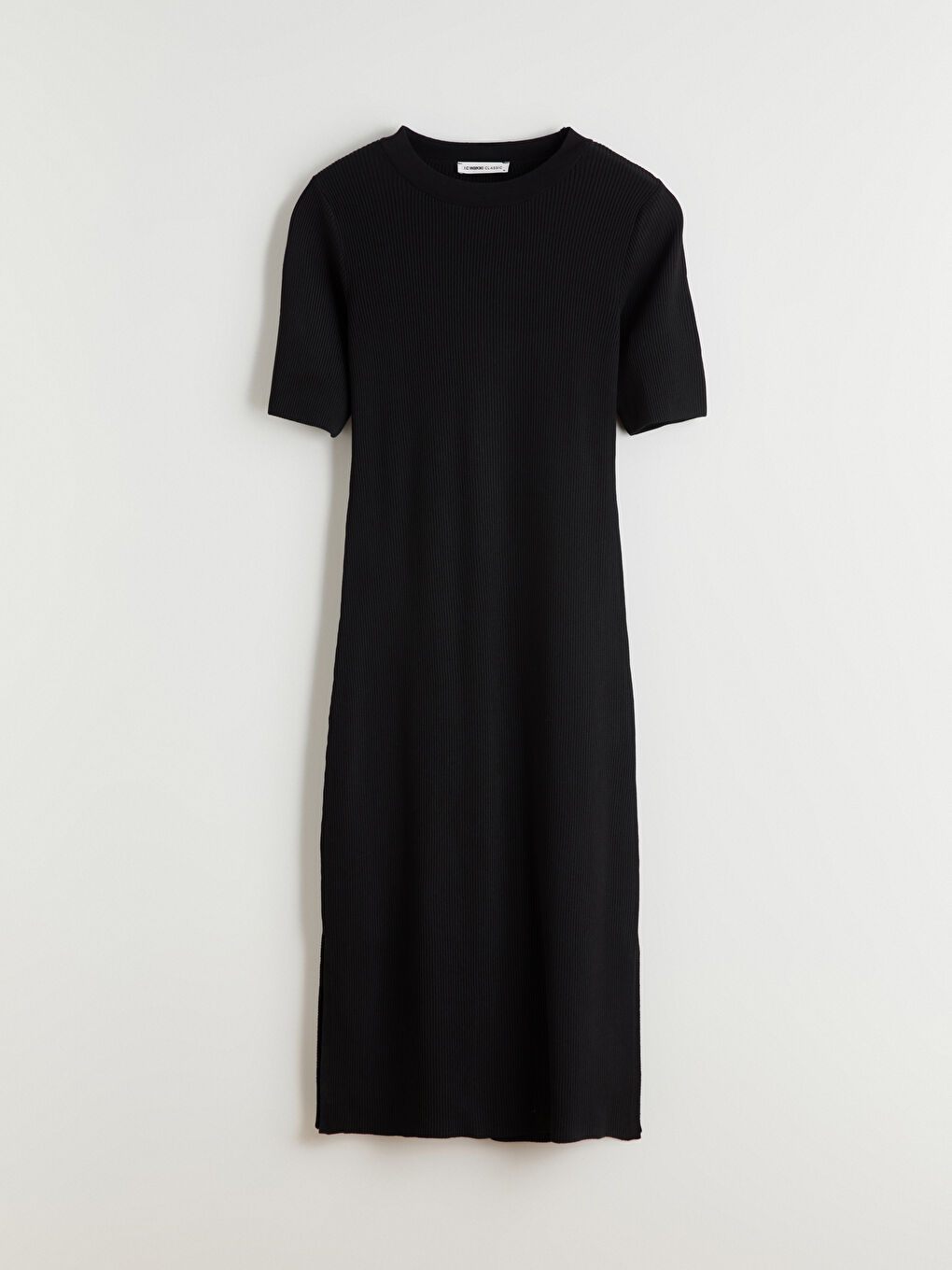 Siyah Bisiklet Yaka Triko Elbise-4