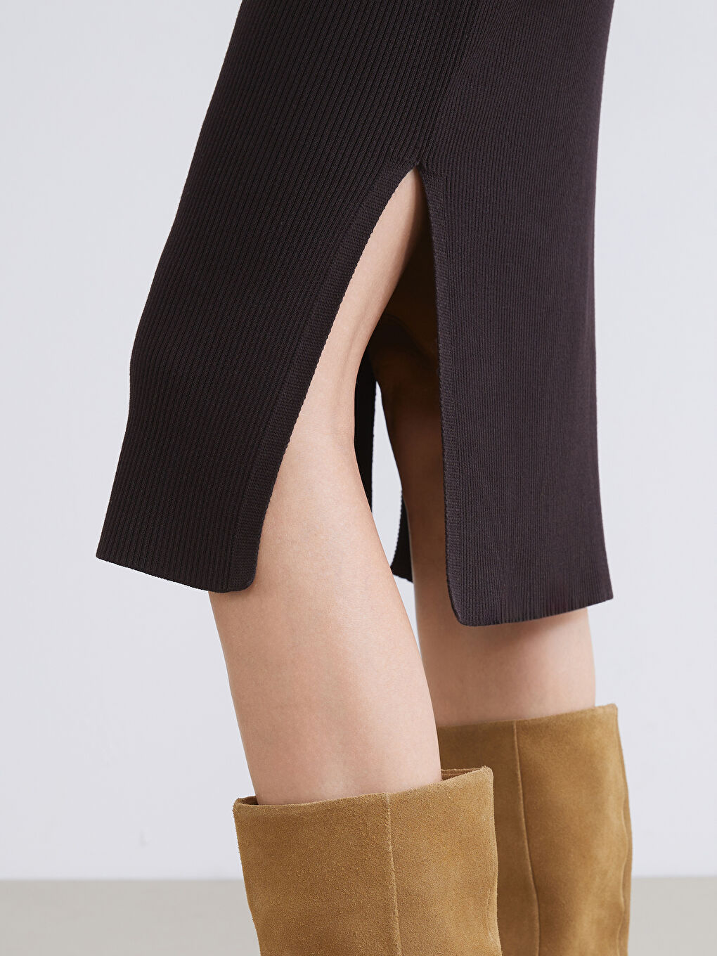 Kahverengi Bisiklet Yaka Triko Elbise-2