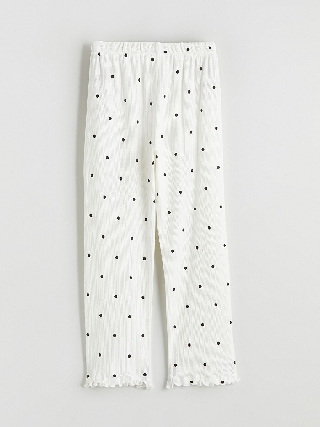 Ekru Beli Lastikli Puantiyeli Kız Çocuk Pijama Alt