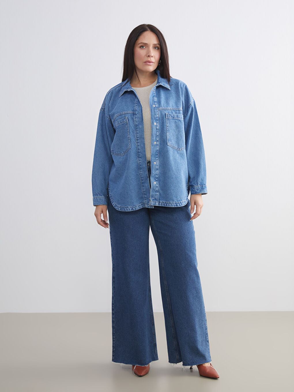 İndigo Gömlek Yaka Kadın Jean Ceket-6