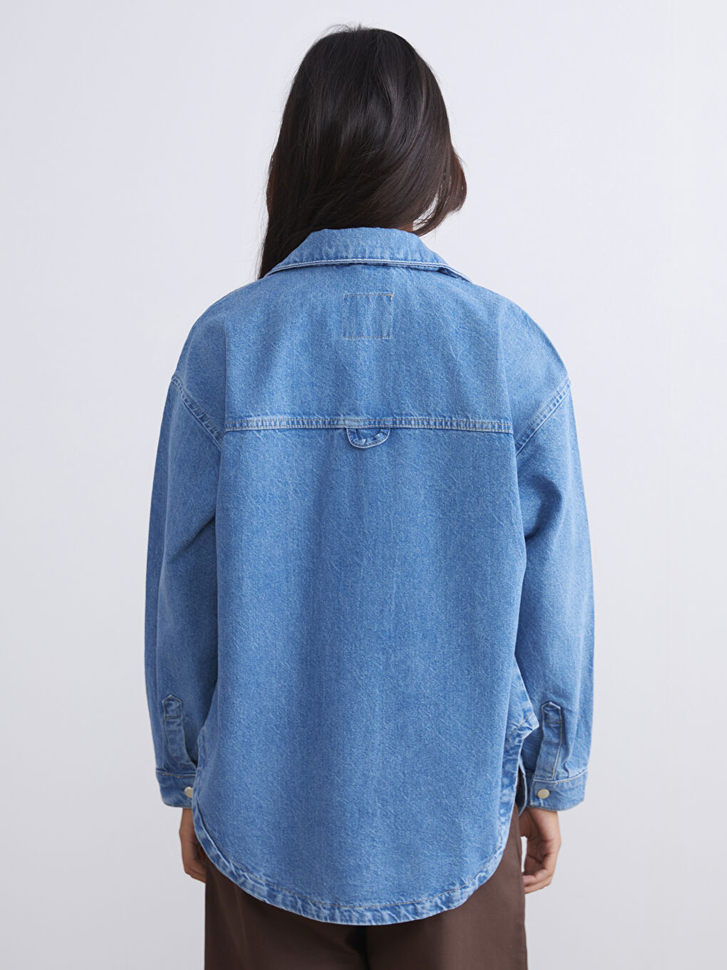 İndigo Gömlek Yaka Kadın Jean Ceket-5