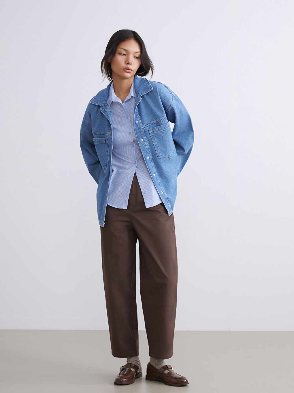 İndigo Gömlek Yaka Kadın Jean Ceket-2