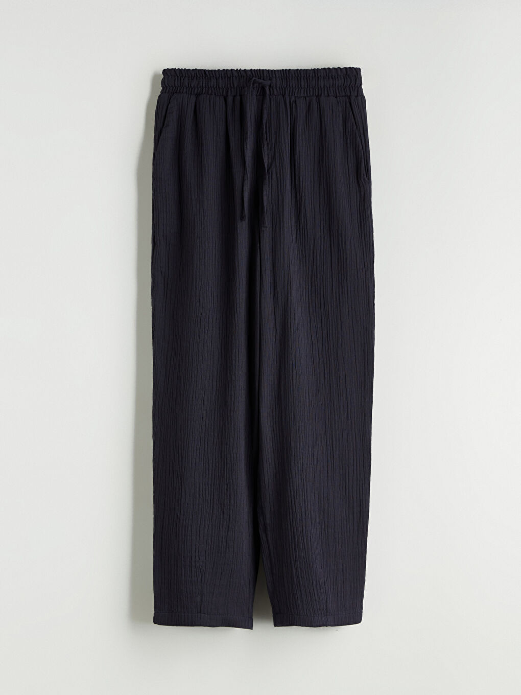 Lacivert Beli Lastikli Dokulu Kadın Pantolon-4