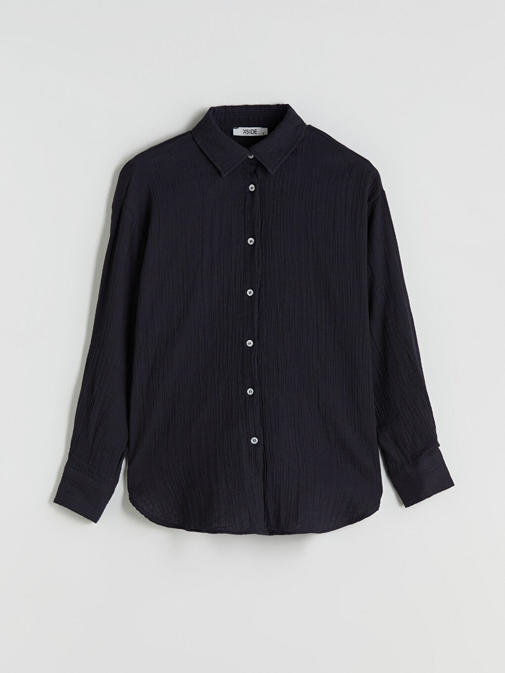 Lacivert Dokulu Oversize Kadın Gömlek-4