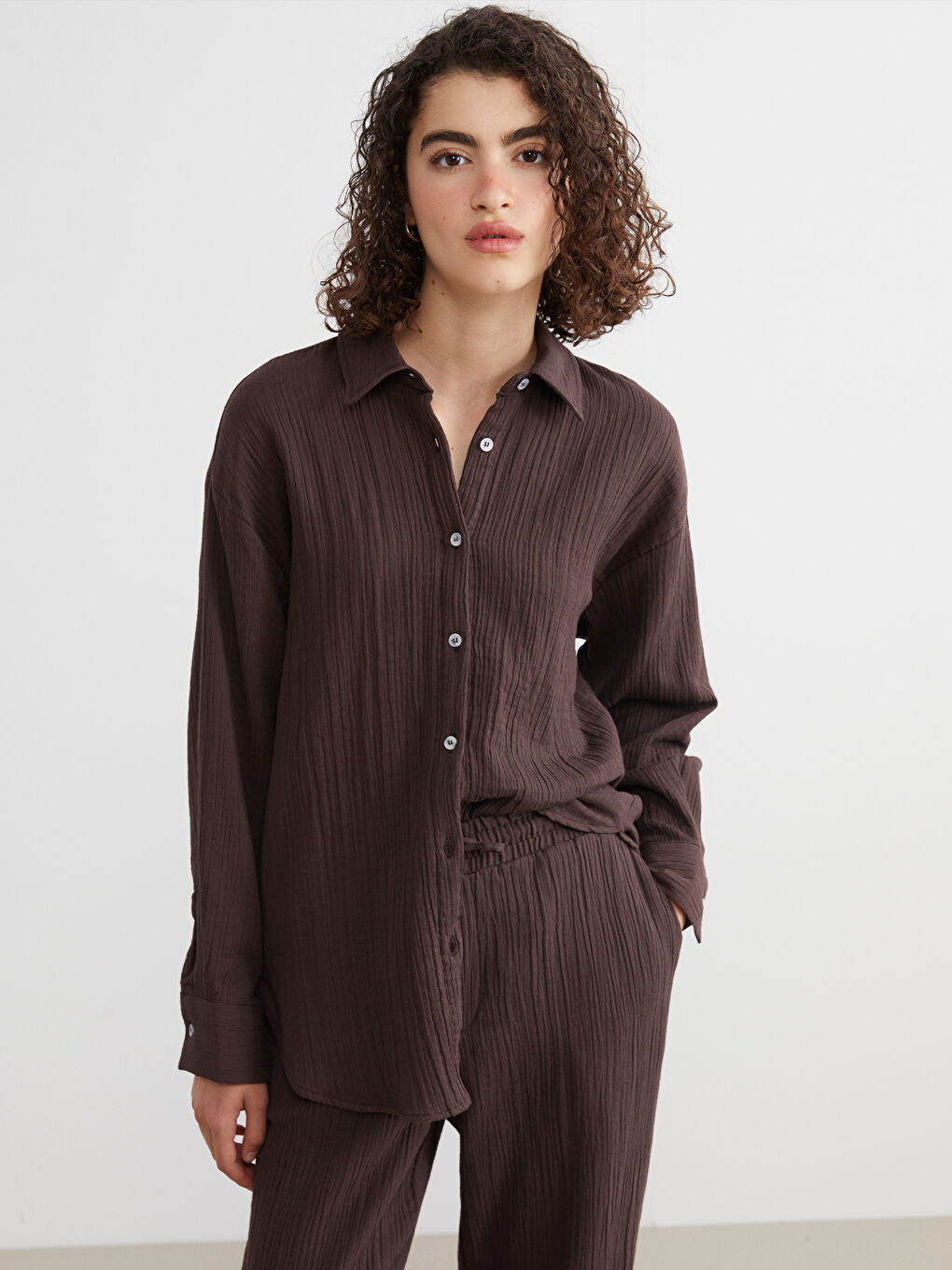 Textured Oversize Women's Shirt