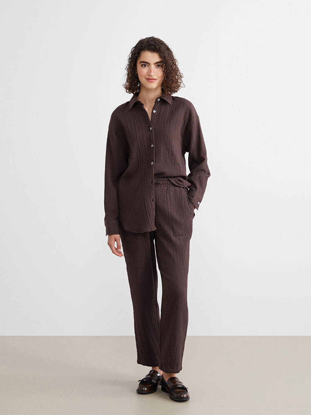 Textured Oversize Women's Shirt-1