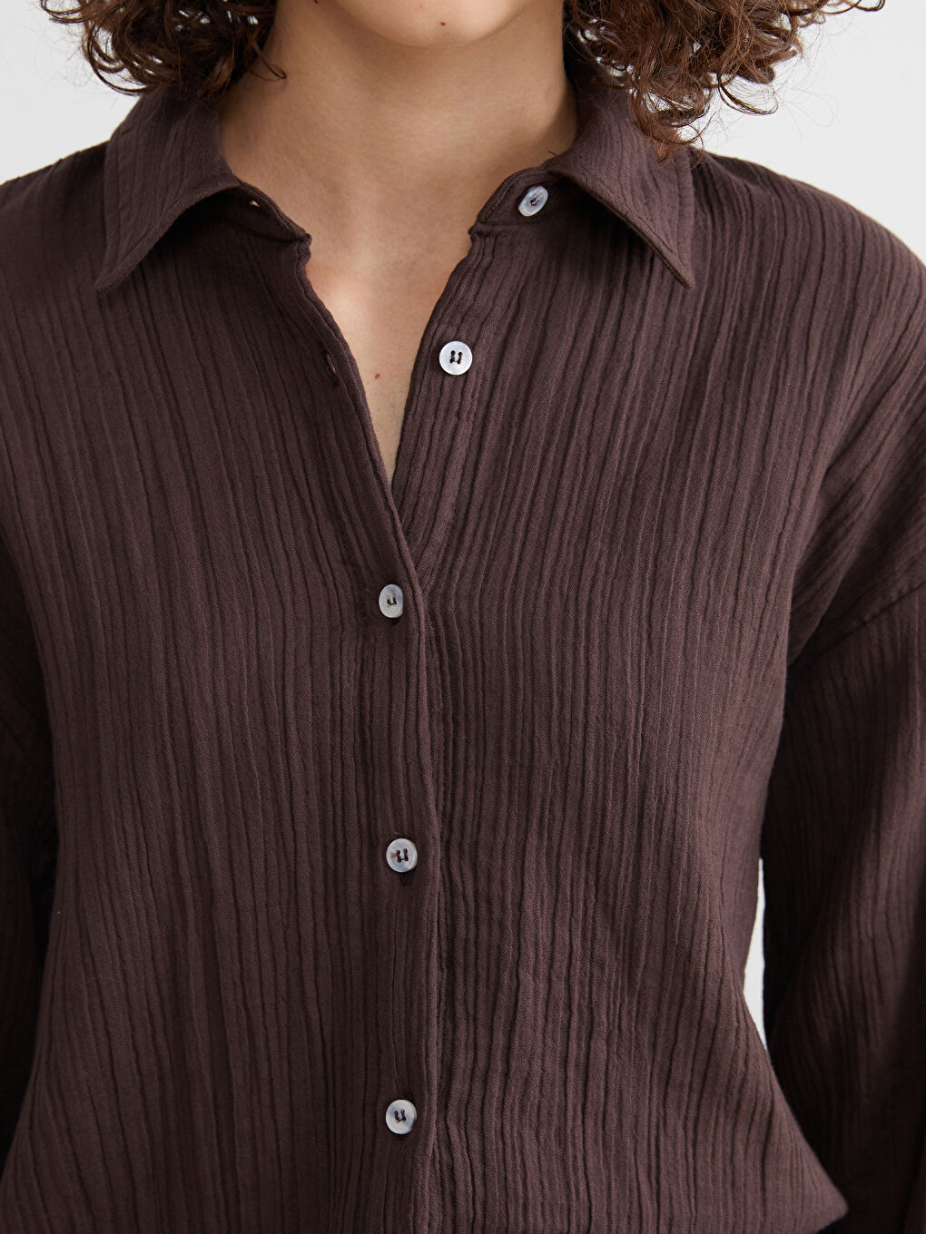 Textured Oversize Women's Shirt-2