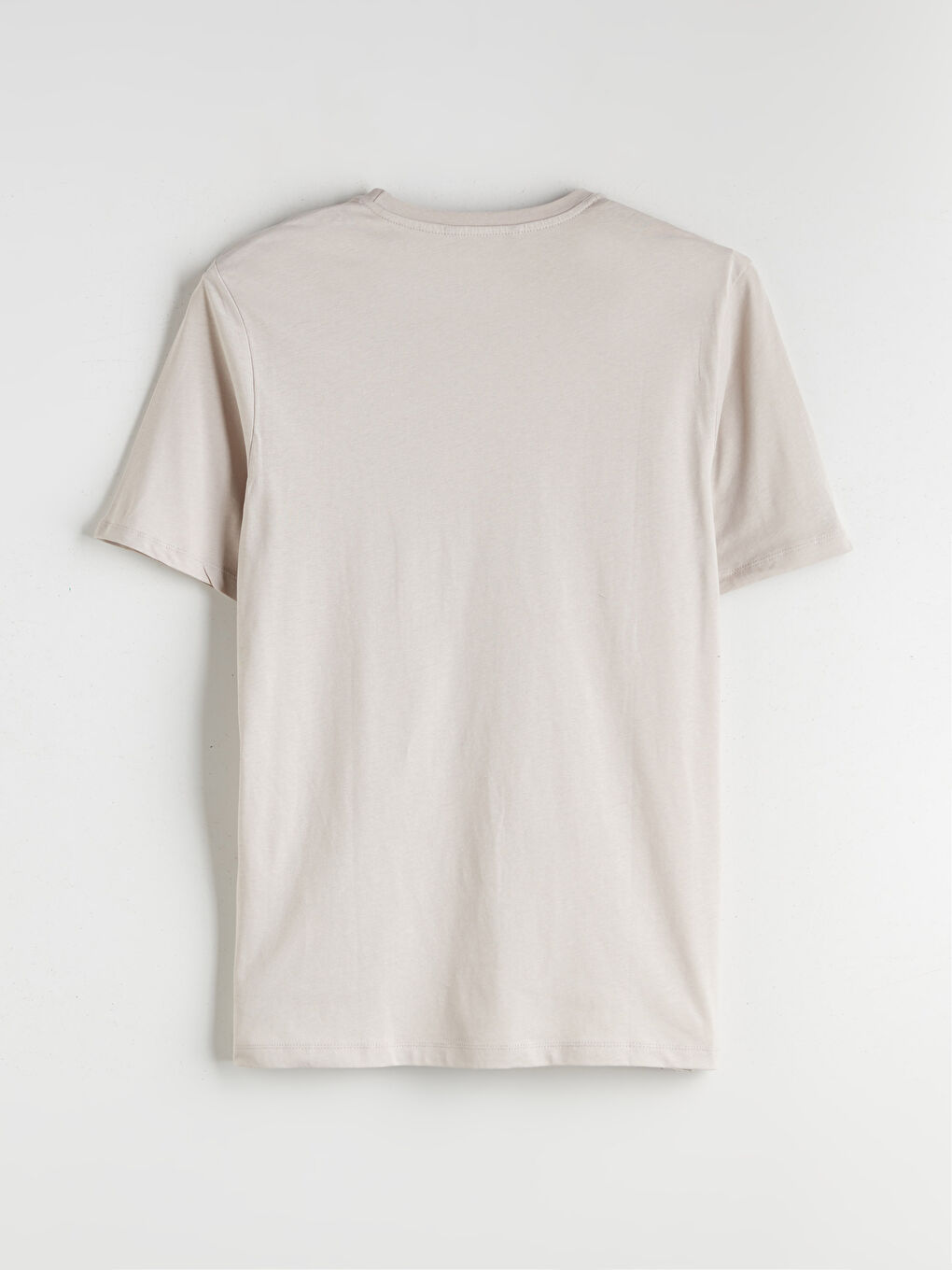 Bej Bisiklet Yaka Baskılı Penye Erkek Tişört-5