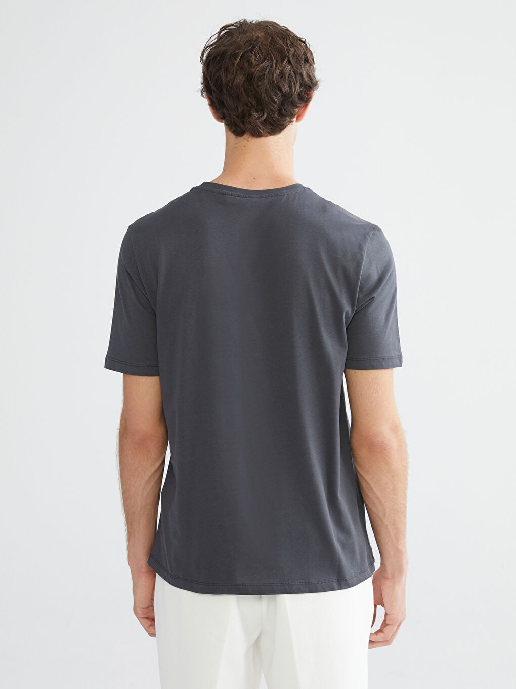 Antrasit Bisiklet Yaka Baskılı Penye Erkek Tişört-3