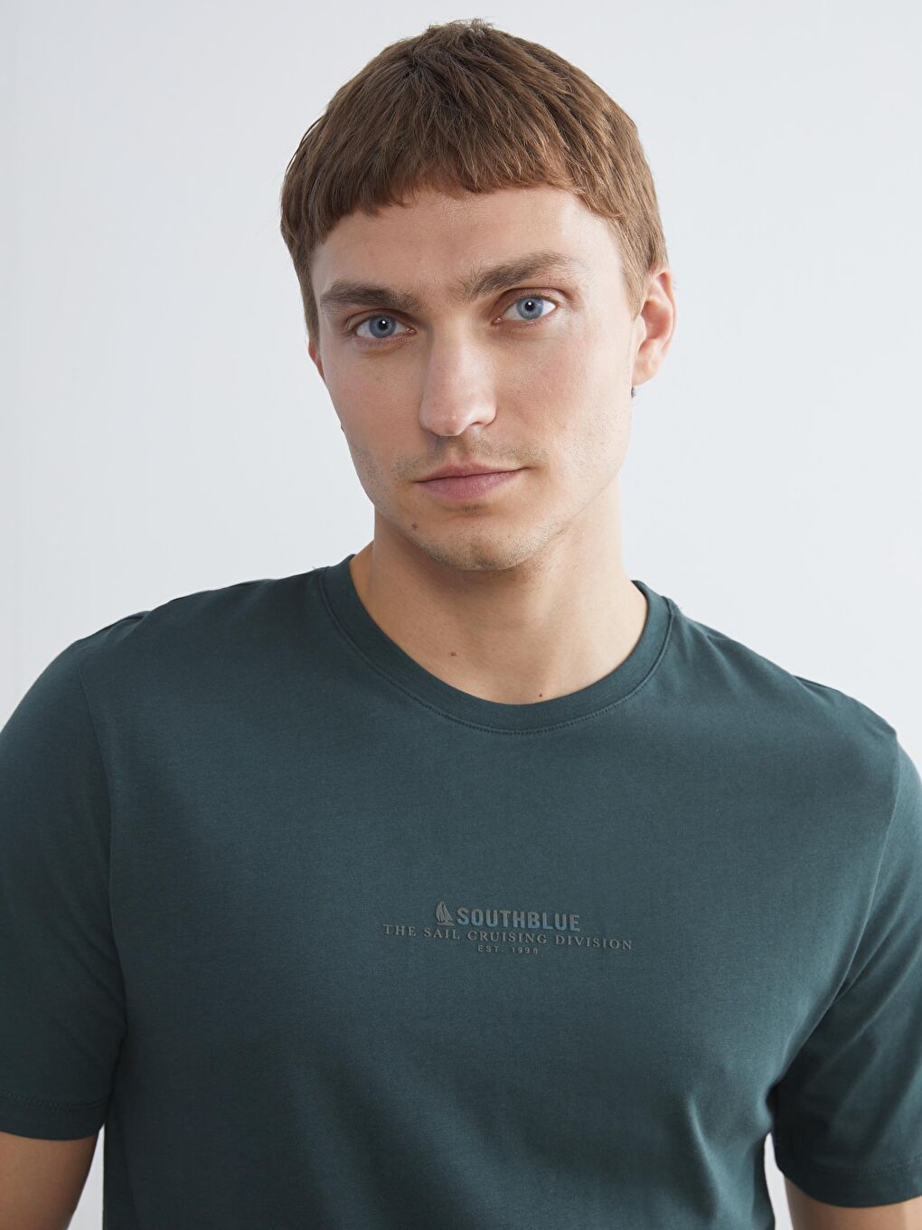 Yeşil Bisiklet Yaka Baskılı Penye Erkek Tişört