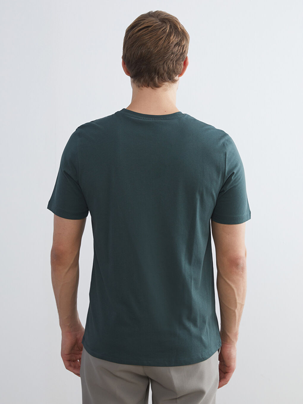 Yeşil Bisiklet Yaka Baskılı Penye Erkek Tişört-3