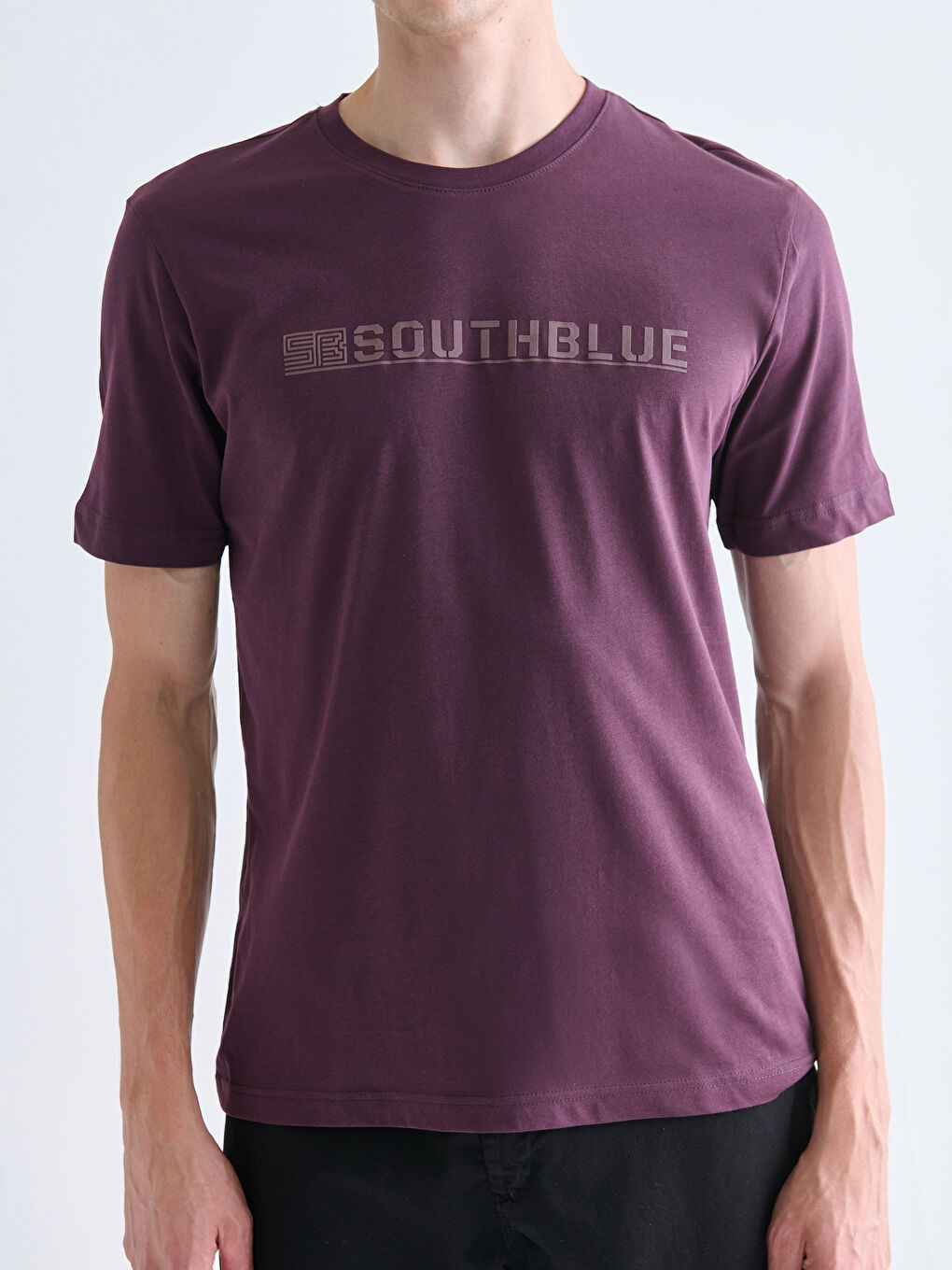 Mürdüm Bisiklet Yaka Baskılı Penye Erkek Tişört-2