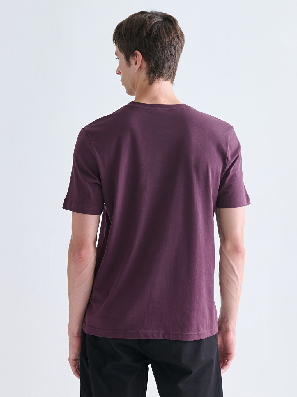 Mürdüm Bisiklet Yaka Baskılı Penye Erkek Tişört-3