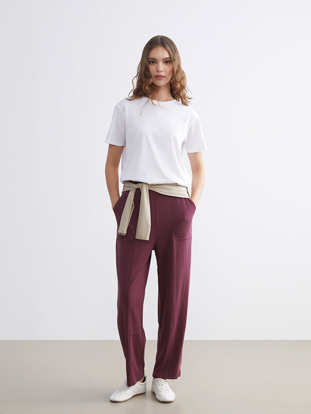 Mürdüm Beli Lastikli Kadın Eşofman Altı