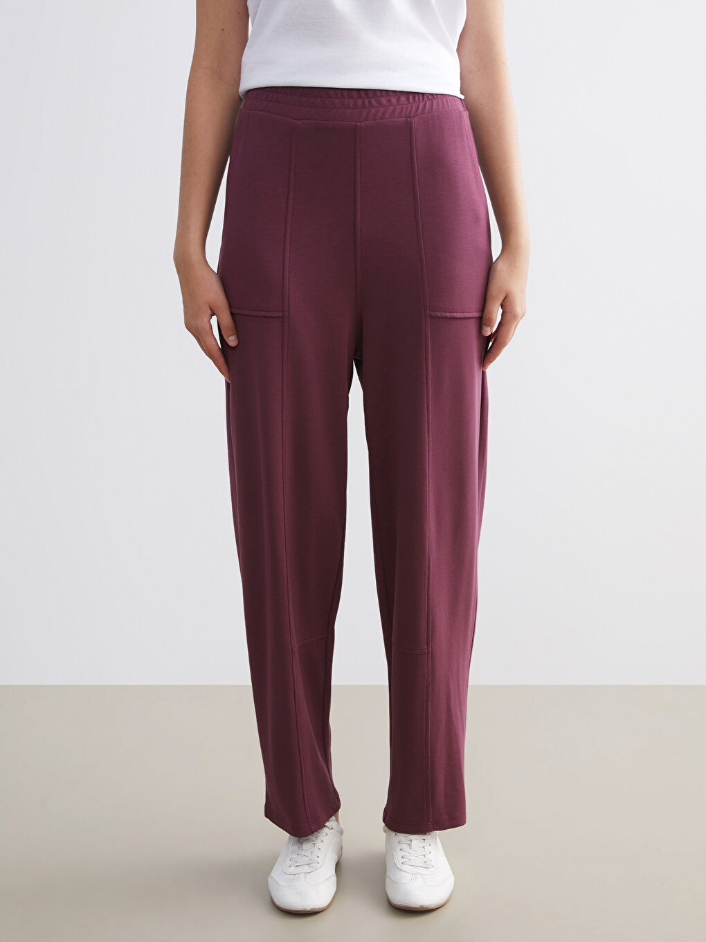 Mürdüm Beli Lastikli Kadın Eşofman Altı-1