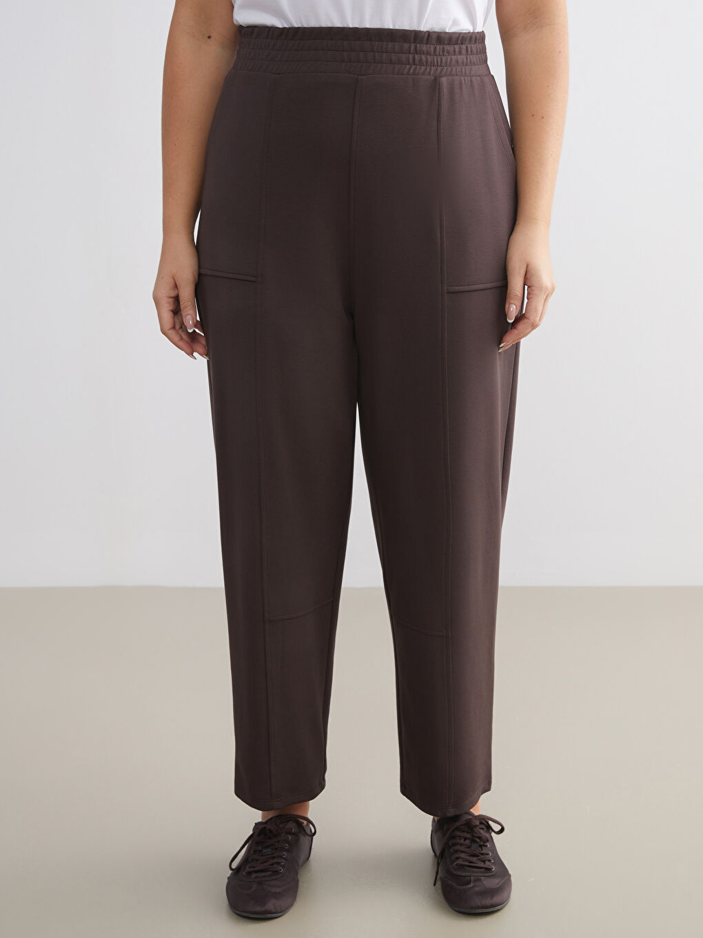 Kahverengi Beli Lastikli Kadın Eşofman Altı-5