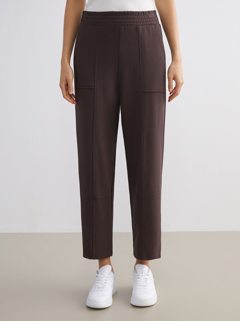 Kahverengi Beli Lastikli Kadın Eşofman Altı-2