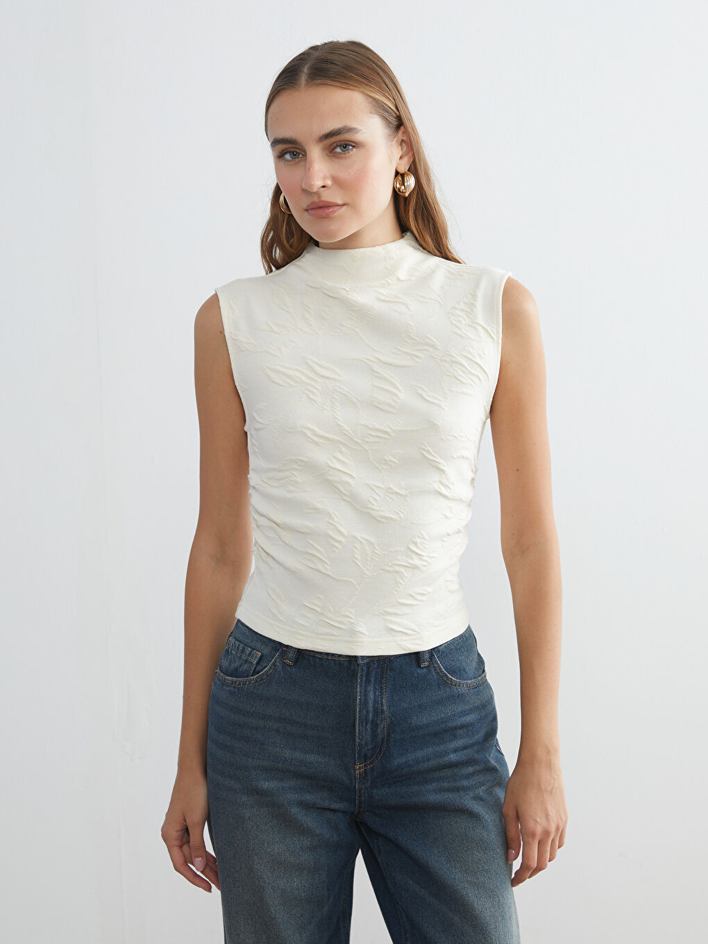 Funnel Neck Textured Blouse