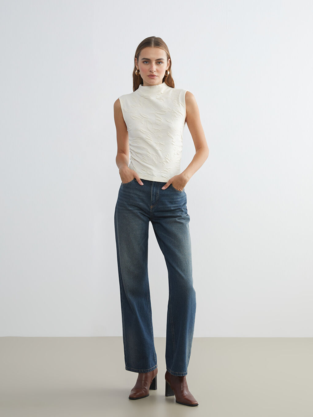 Funnel Neck Textured Blouse-1