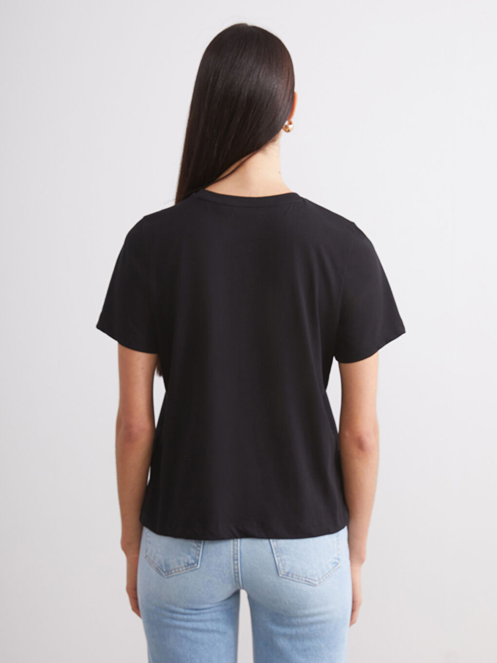 Siyah Bisiklet Yaka Kadın Tişört 2'li-7