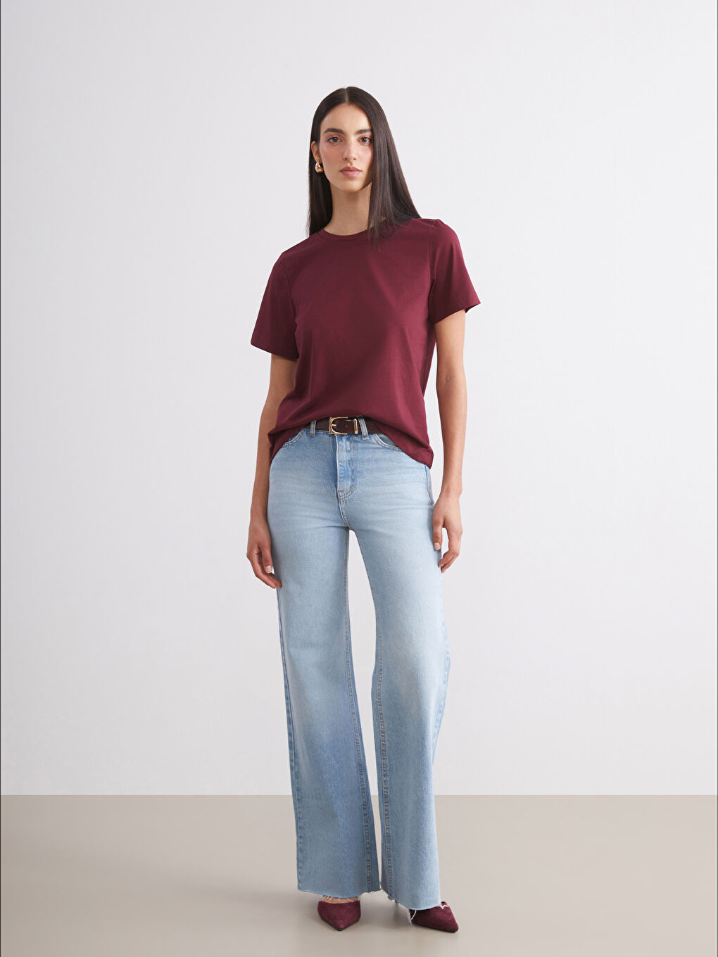 Siyah Bisiklet Yaka Kadın Tişört 2'li-2